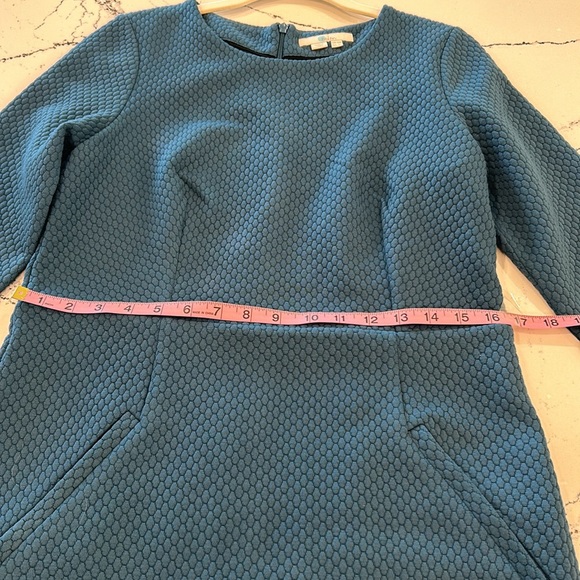 Boden Teal Blue Quilted Pattern Work Dress with  3 Quarter Sleeves sz.8R - Picture 12 of 13